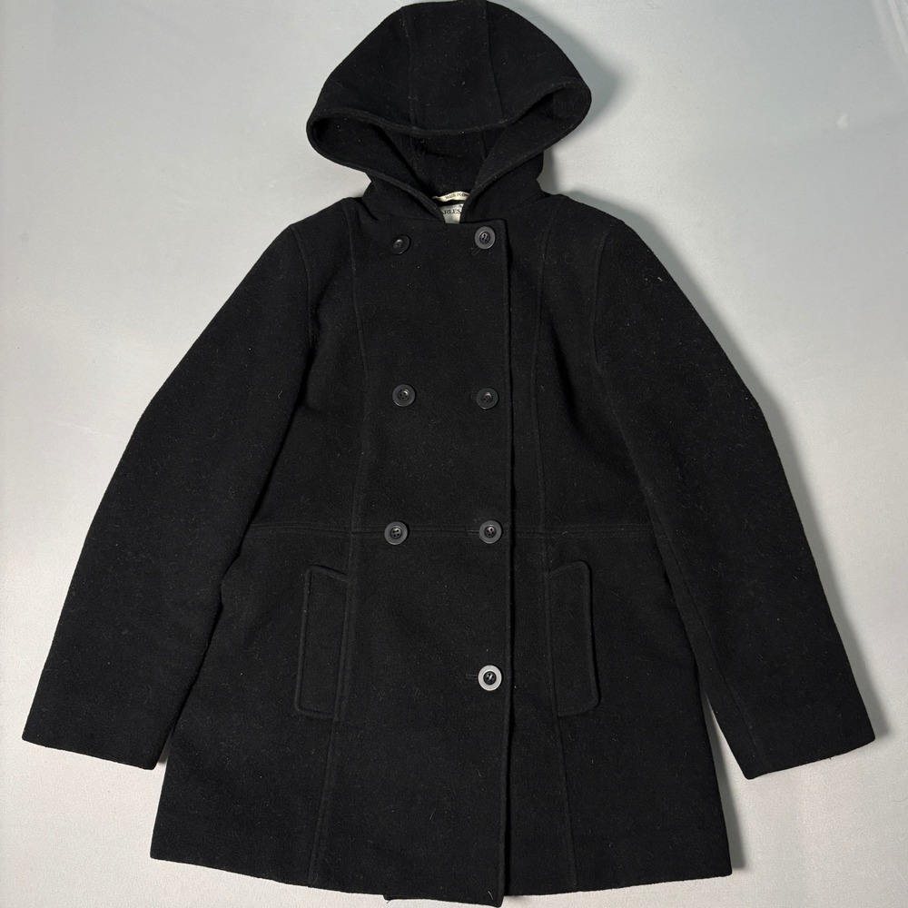 Charles Klein Womens Black 100% Wool Hooded Pea Coat Double Breasted Size 6